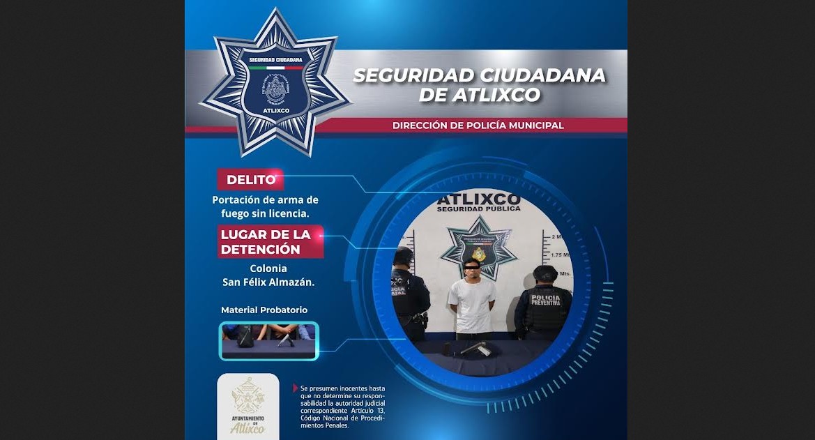Detienen a hombre armado en junta auxiliar de Atlixco