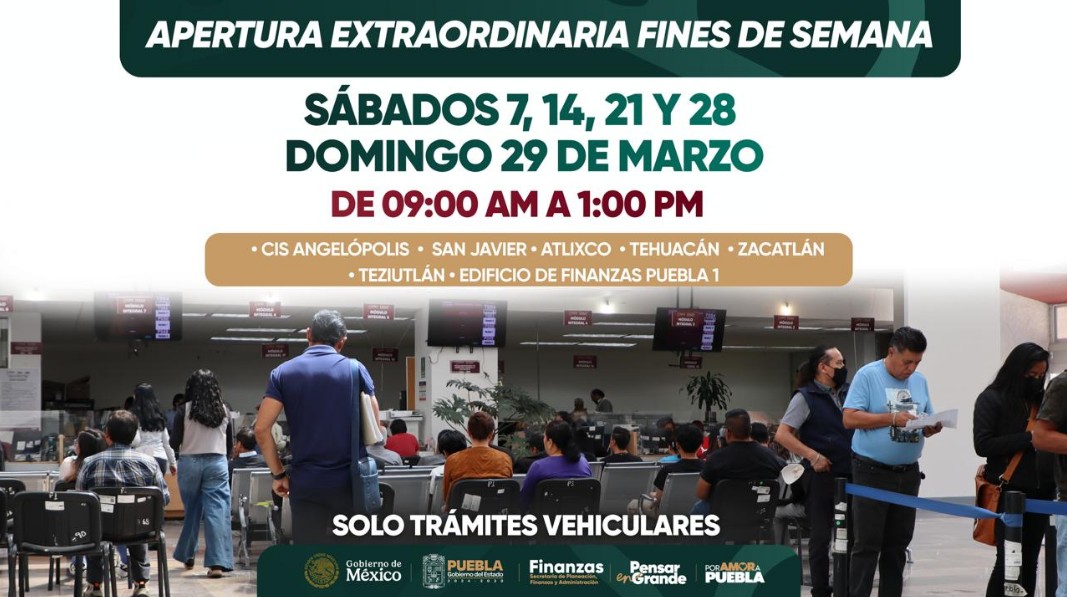 Puebla abre oficinas en fin de semana para trámites vehiculares