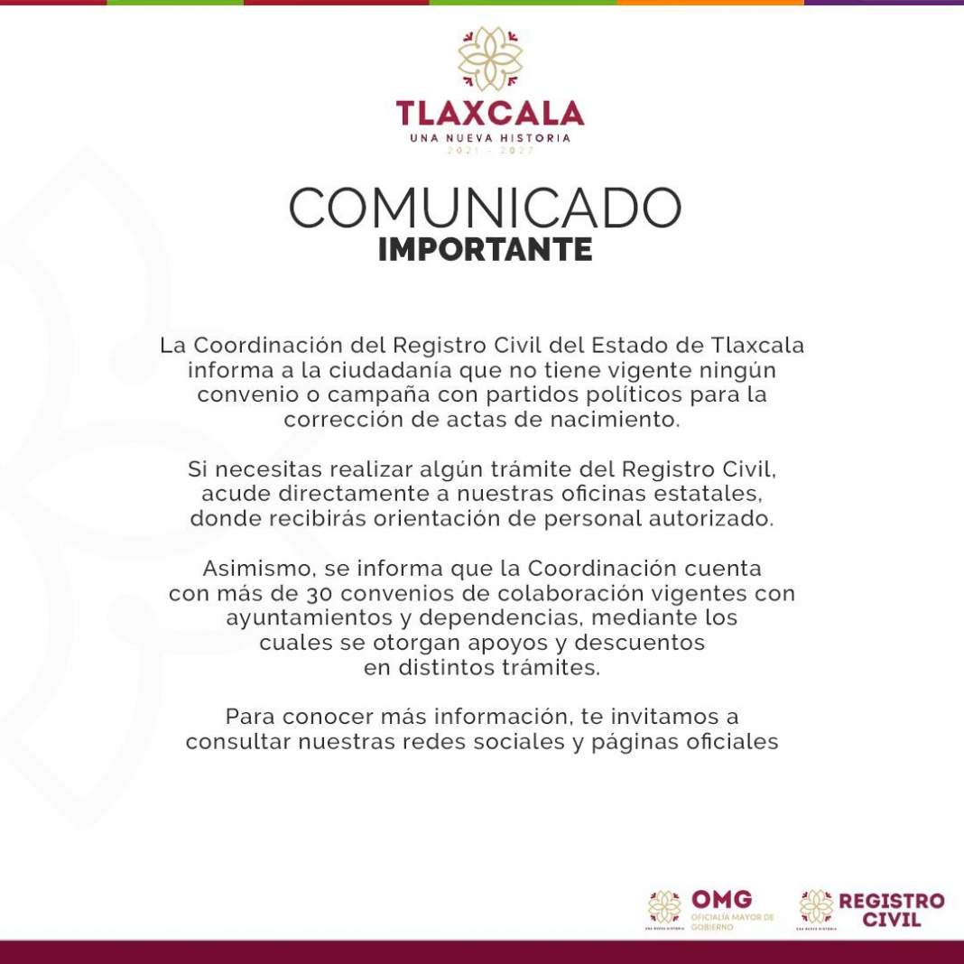 Registro Civil de Tlaxcala lanza aviso urgente: aclaran rumores sobre corrección de actas