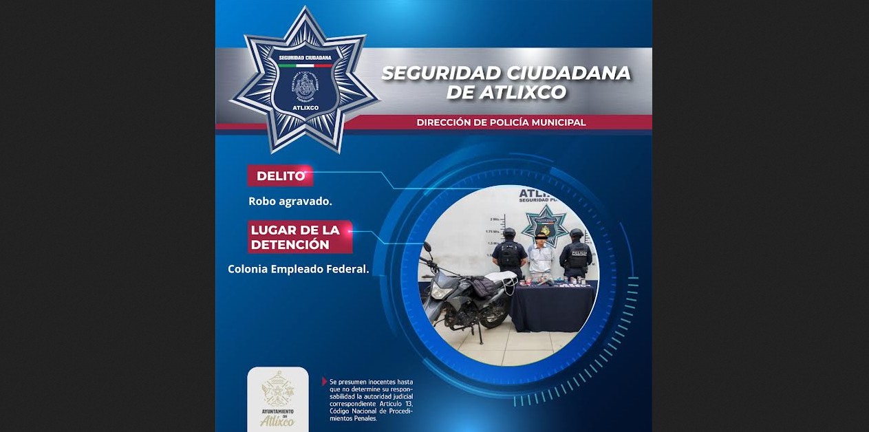 Policías municipales detienen a presunto ladrón en Atlixco