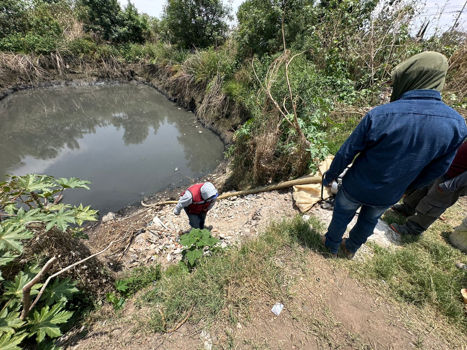 SOSAPACH realiza trabajos preventivos de desazolve en vaso regulador del Barrio de Santiago