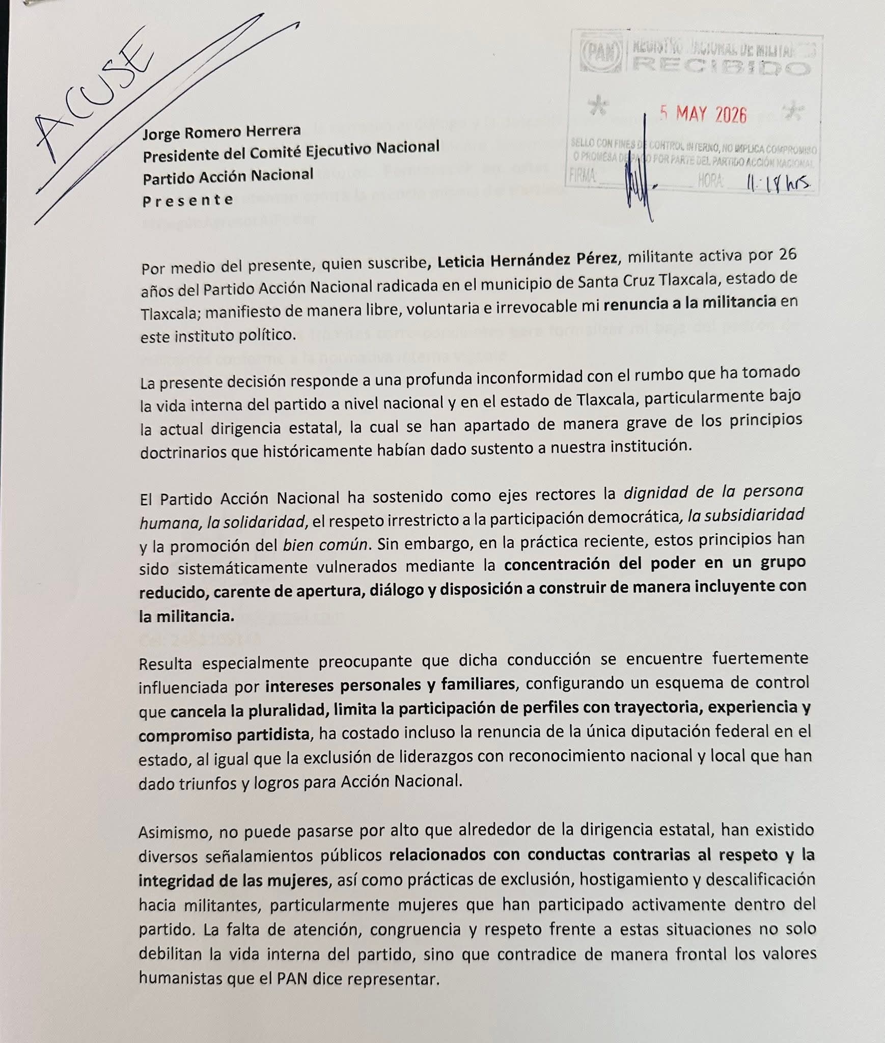 PAN Tlaxcala en picada: siguen renuncias de militantes con añeja trayectoria
