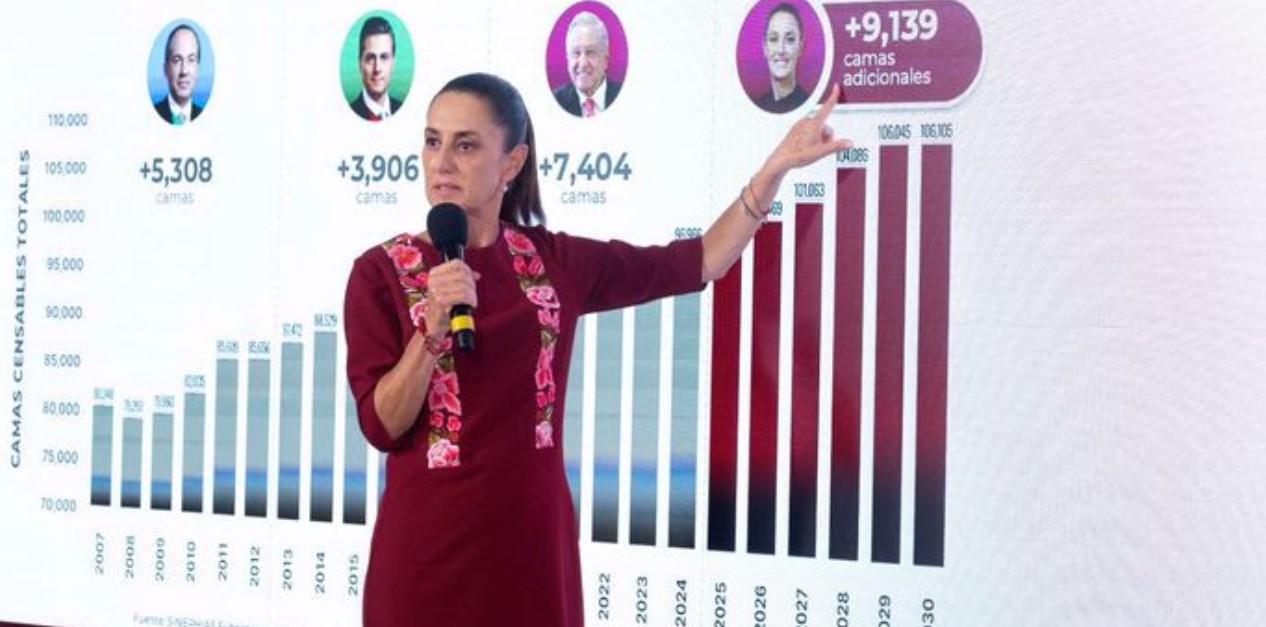 Claudia Sheinbaum durante conferencia sobre hospitales y salud pública