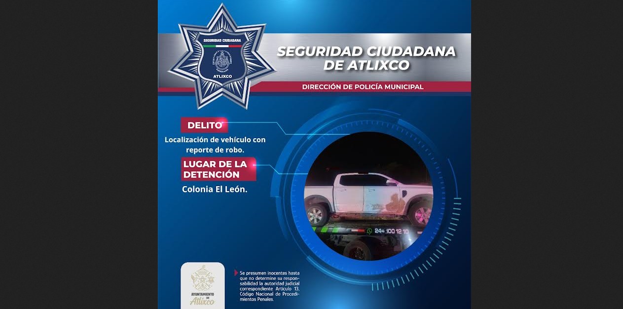 Patrulla de Seguridad Ciudadana en calles de Atlixco