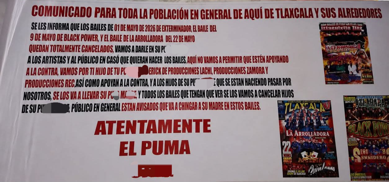 Presunta célula delictiva amenaza bailes populares en Tlaxcala
