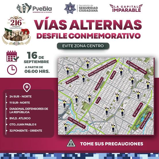 Desfile del 16 de septiembre cerrará vialidades del Centro de Puebla desde las 6:00 horas
