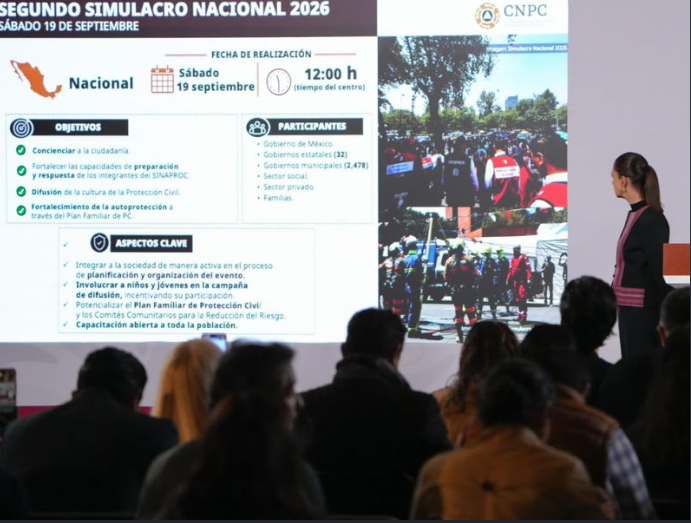 Personas participan en simulacro de evacuación por sismo.