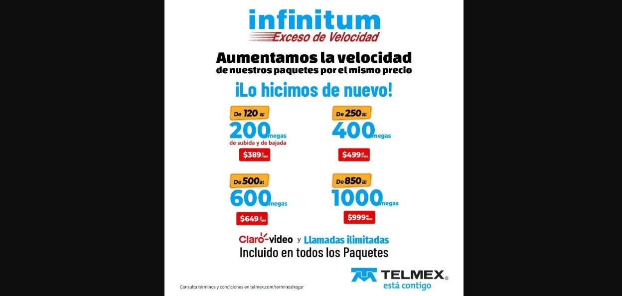 Telmex aumenta velocidad de Internet