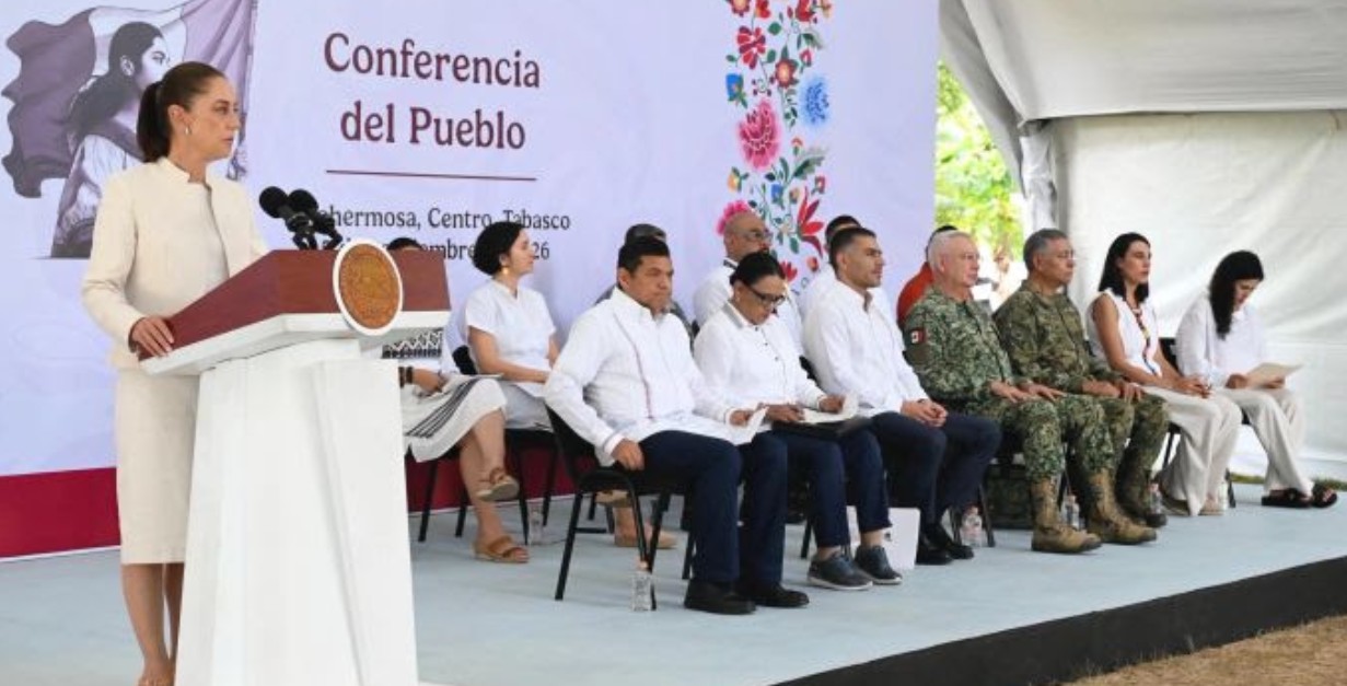 Claudia Sheinbaum durante conferencia en Tabasco.