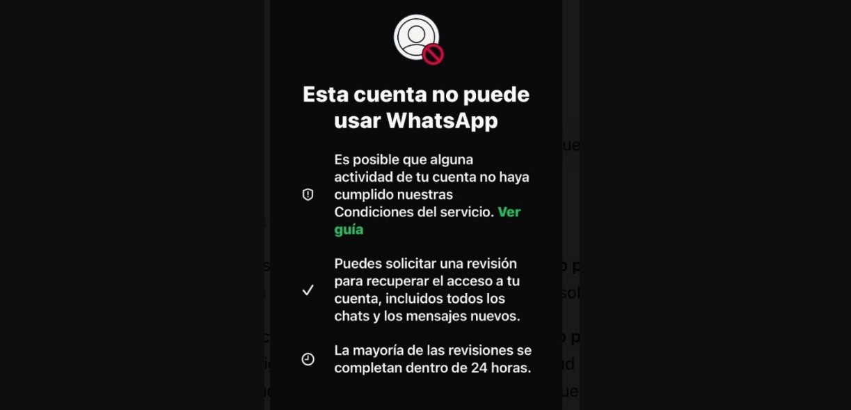 Aviso de cuenta en revisión en WhatsApp