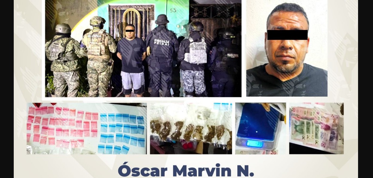 Operativo de la FGE en Izúcar de Matamoros con aseguramiento de drogas y detención.