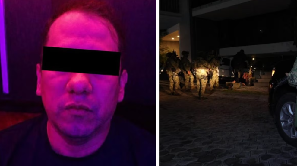 Elementos de la policía custodiando a un detenido en un operativo en Puebla.