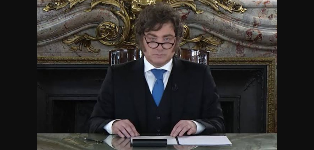 Javier Milei durante su discurso sobre las Malvinas