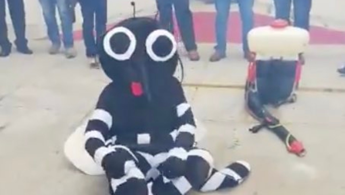 ¡No es broma! Fumigan botarga de mosquito como parte de campaña contra el dengue