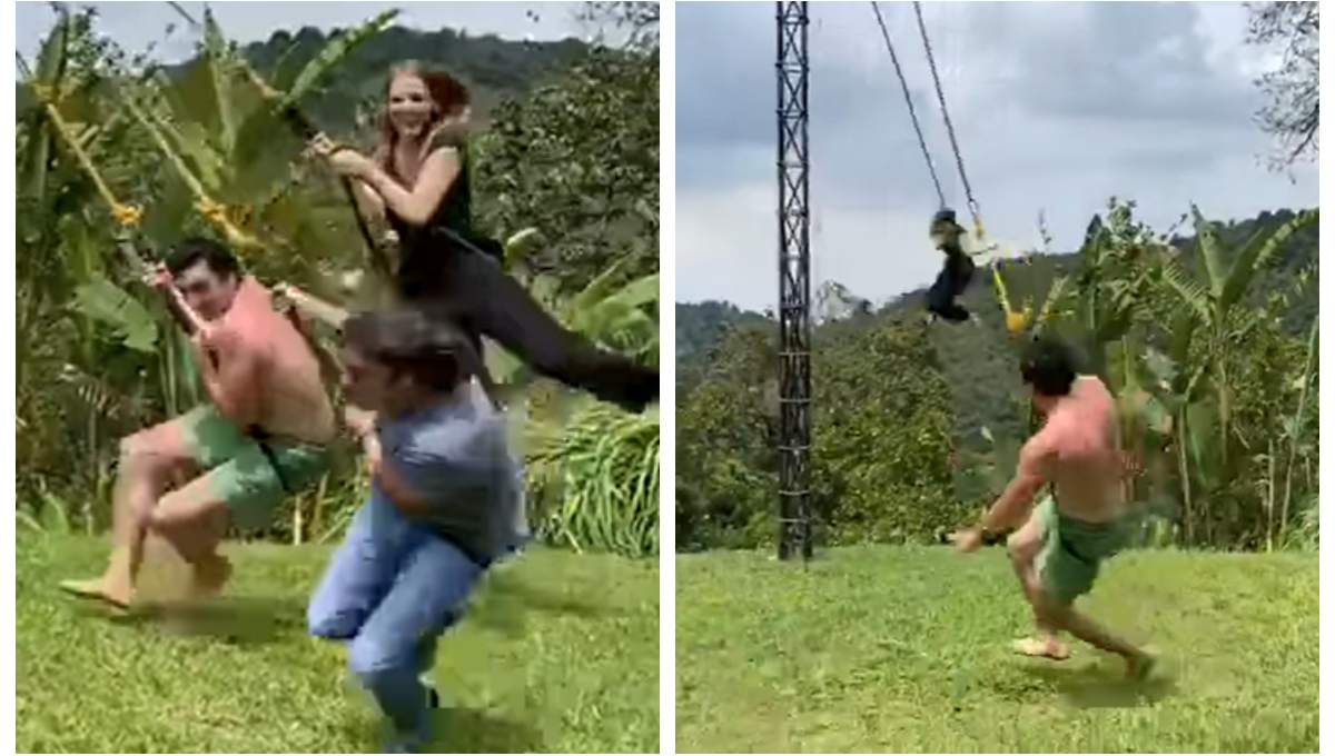 Por imitar a voladores de Papantla, mujer sufre tremenda caída (Viral)