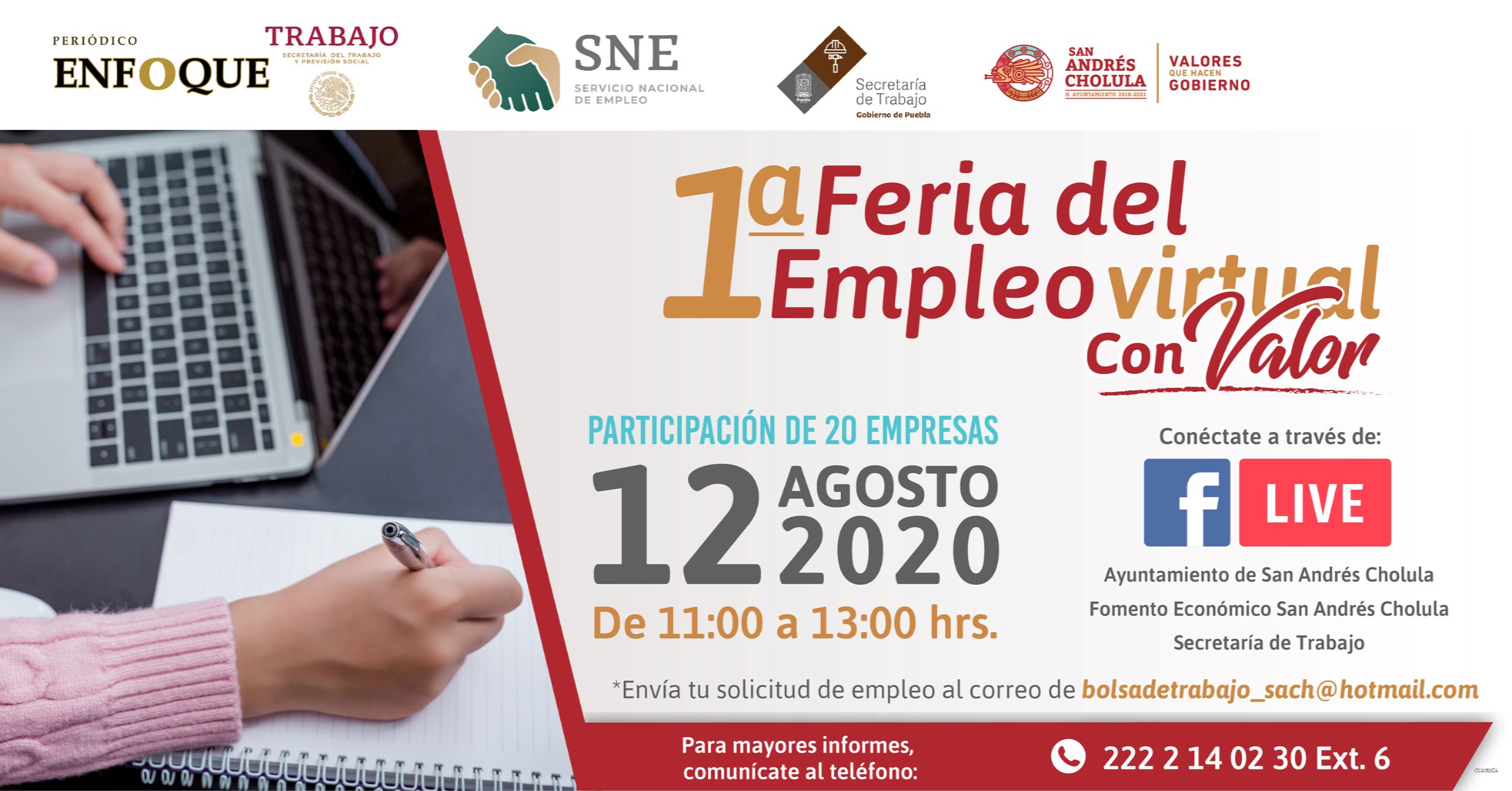 Anuncian primera Feria del Empleo Virtual con 440 plazas en San Andrés Cholula