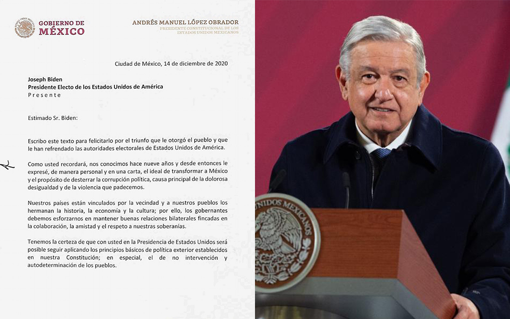 Esta es la carta con la que AMLO felicita a Joe Biden, presidente electo de EU