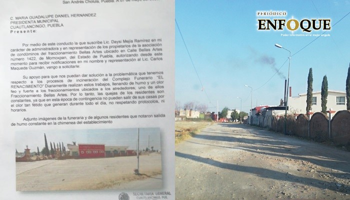 Reportan vecinos de Cuautlancingo que funeraria “El Renacimiento” contamina fraccionamientos 