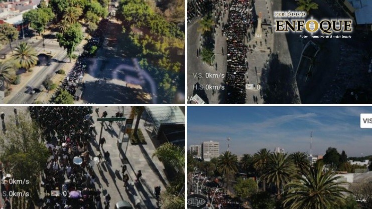 Monitorean con drones la megamarcha de estudiantes en la capital poblana (Fotos)