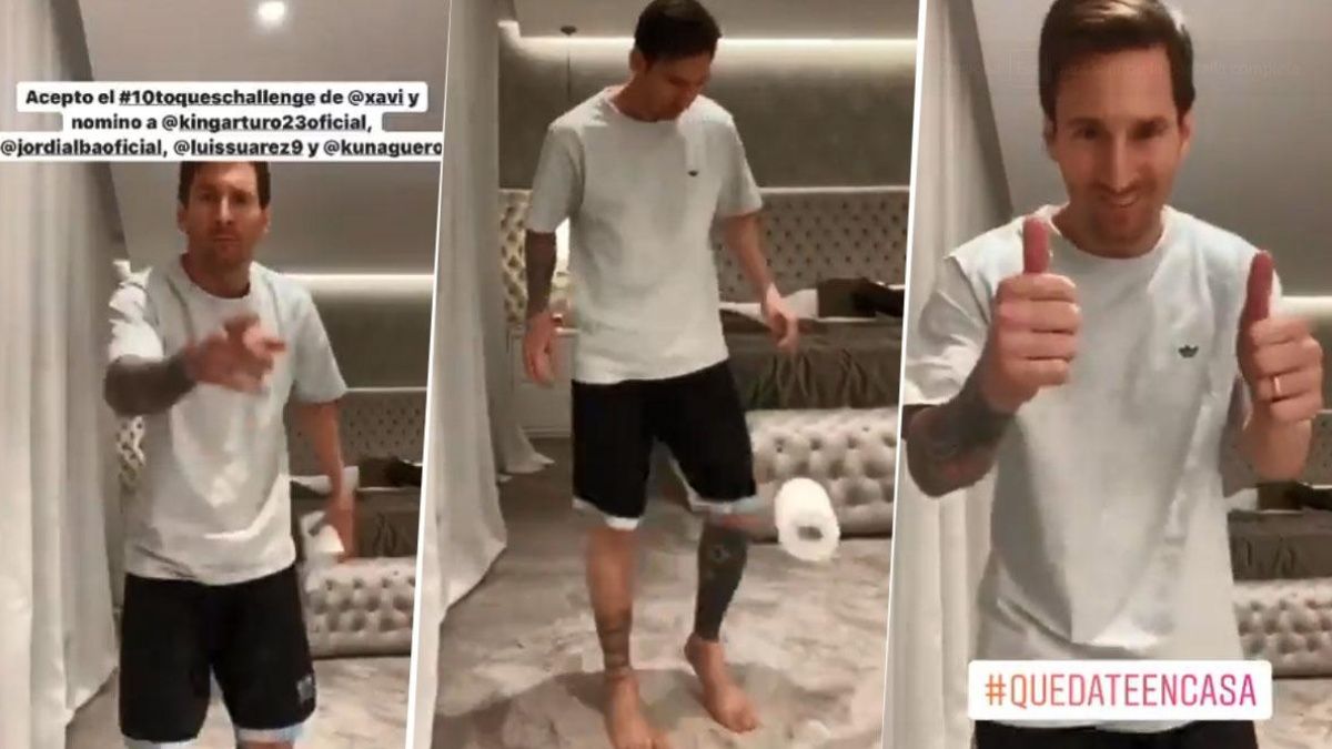 Messi domina un papel higiénico para el #10toqueschallenge
