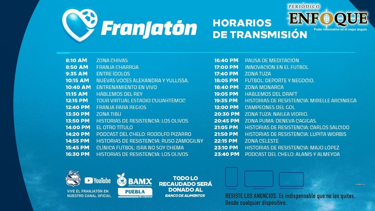 Revela Puebla horarios del Franjatón