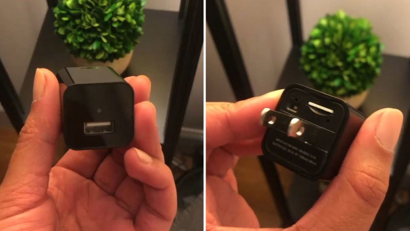 Una modelo encuentra una cámara oculta en un cargador de teléfono en un Airbnb