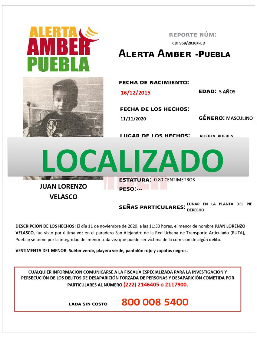 Resultado de Alerta Amber, se localizó ileso a menor de 5 años