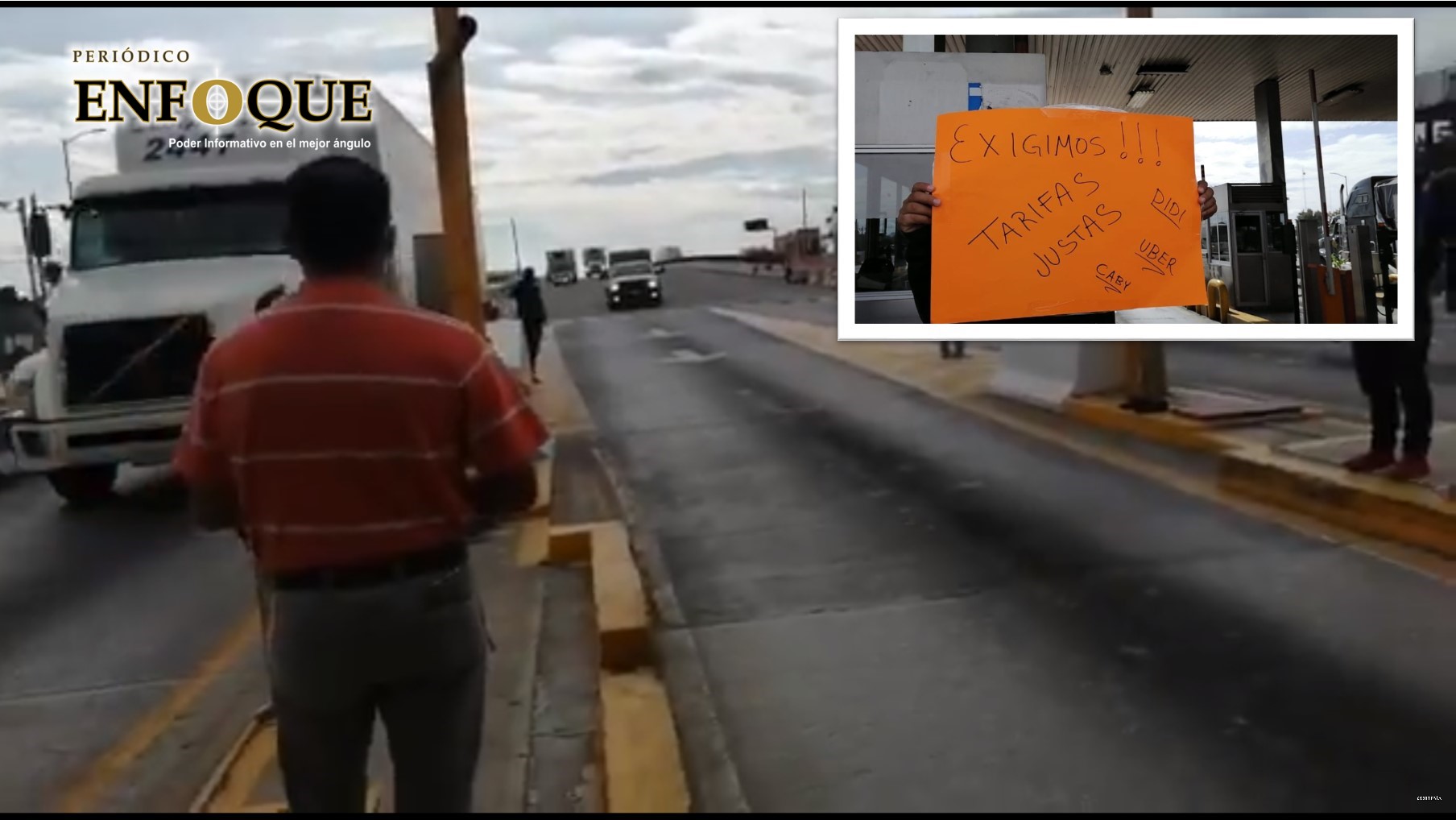 Conductores de Uber, Cabify y Didi se manifiestan en la caseta de Amozoc, exigen seguridad y mejores tarifas 
