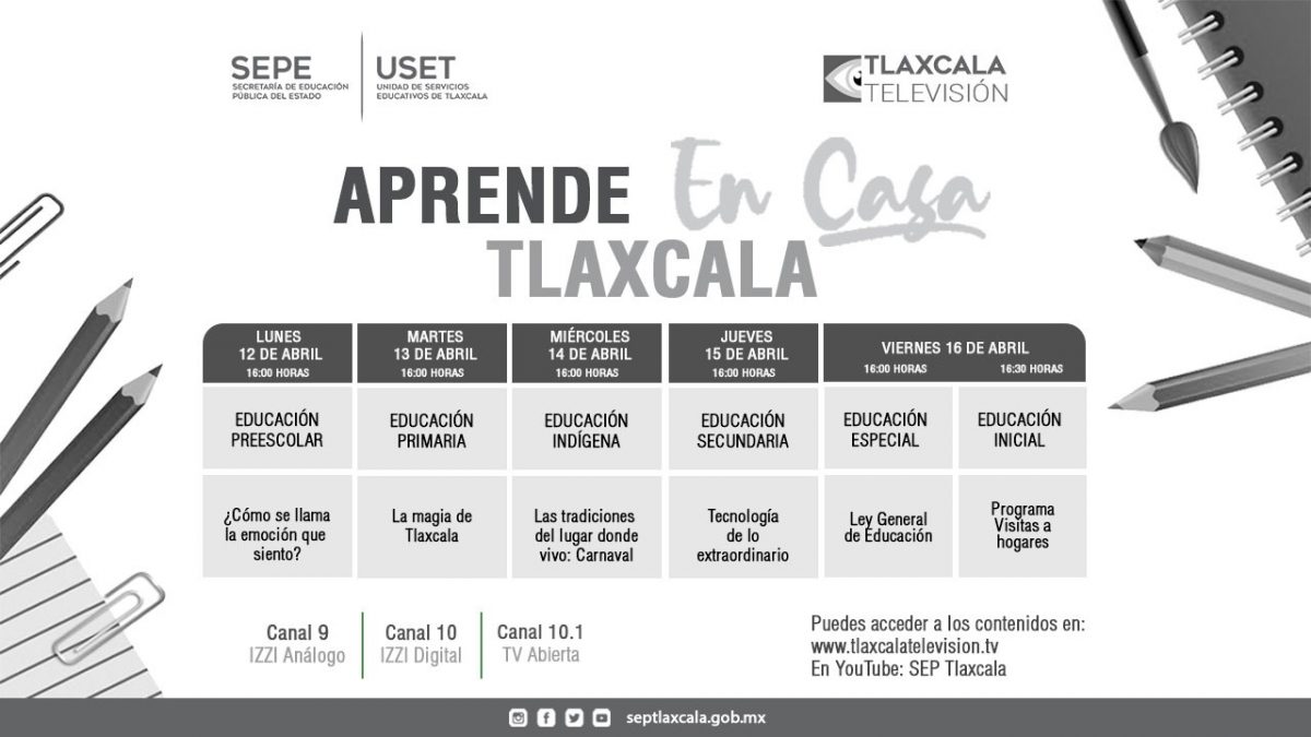 SEPE presenta barra temática de “Aprende En Casa Tlaxcala” del 12 al 16 de abril