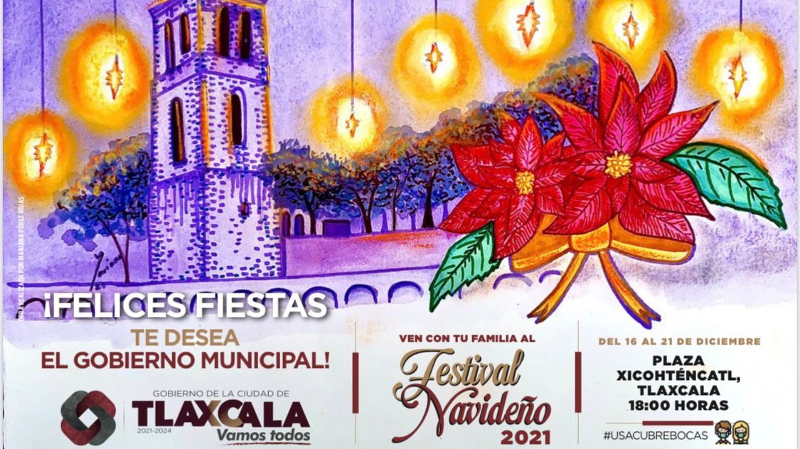 Ilustra artista visual tlaxcalteca postales del “Festival Navideño en Tlaxcala Capital 2021”