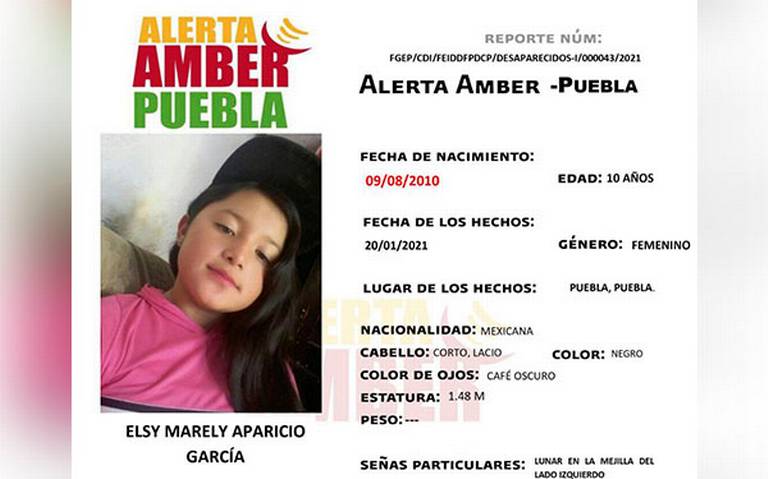 Fiscalía de Puebla activa Alerta Amber para localizar a menor de 10 años de edad