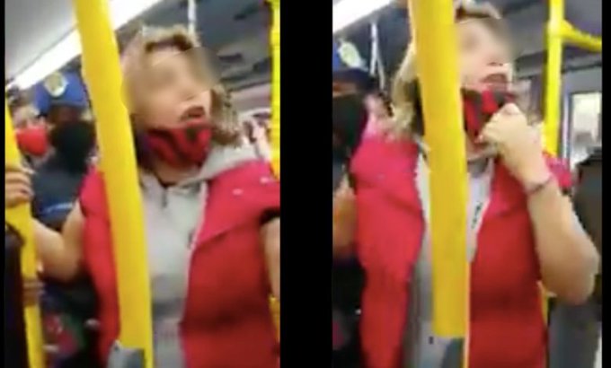 “¡Deja lo meto a la mochila!”: #LadyPerro insulta a policia por no dejarla abordar al metrobus 