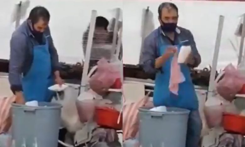 !Cuidado con los ambulantes¡ Captan a vendedores reutilizando platos de la basura (Video)