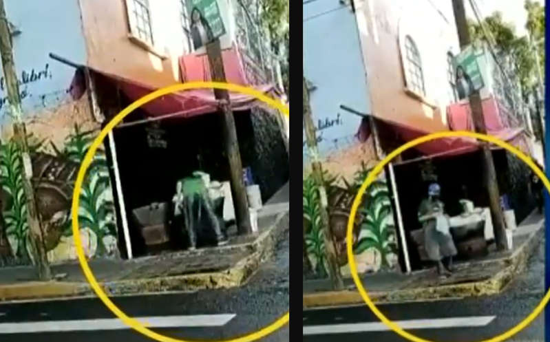 Taquero es captado lavando su trapo con agua de charco; se hace viral (Video)