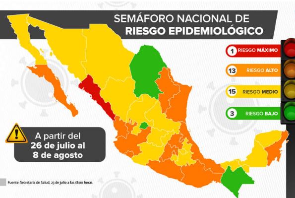 COVID: ¡Ya son 13 estados en naranja y uno en rojo!