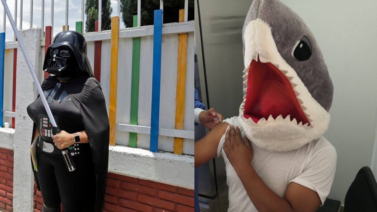 “Treintañeros” disfrazados sobresalieron en esta Jornada de Vacunación contra el COVID-19 en Cholula