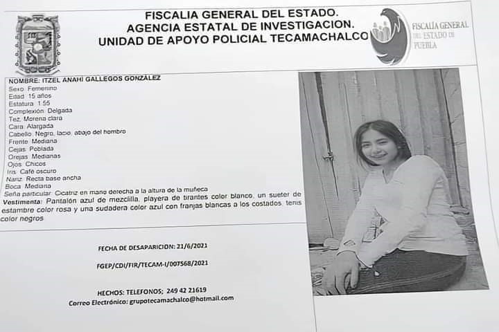 piden ayuda para encontrar a jovencita en Tecamachalco 