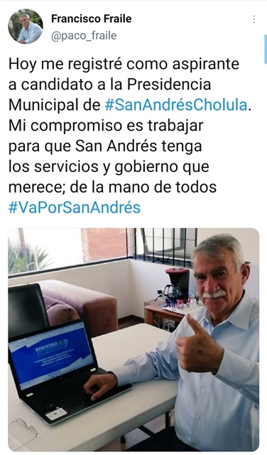 Busca Paco Fraile la candidatura del PAN por la alcaldía de San Andrés Cholula