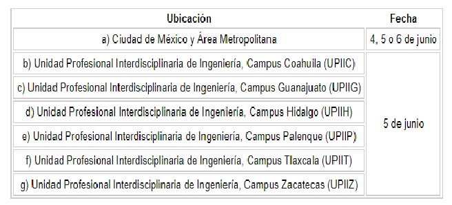 fechas de aplicacion del examen