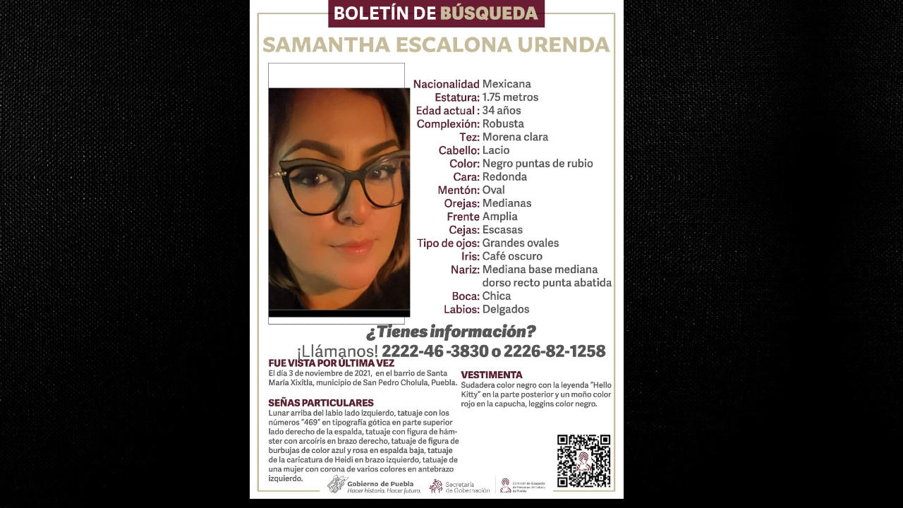 Inició la búsqueda de Samantha Escalona quien habría desaparecido en Cholula el pasado miércoles 3 de noviembre 
