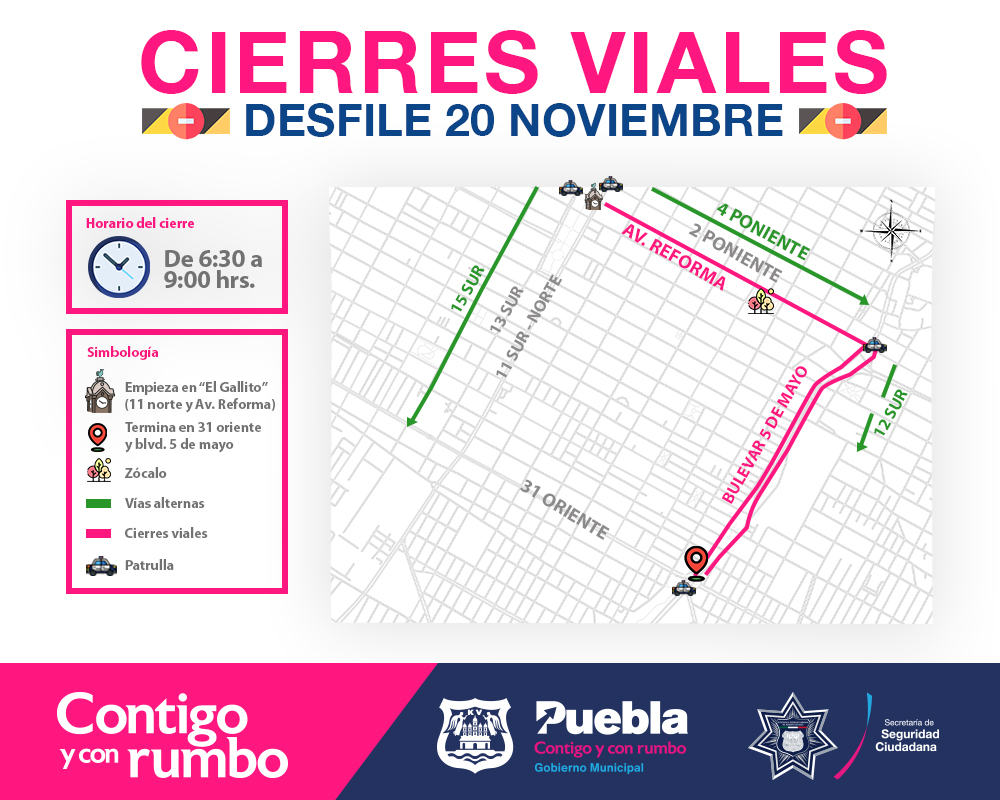 Mañana habrá cierres viales por desfile de la Revolución Mexicana