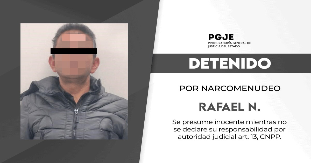 Detiene PGJE a imputado por delitos contra la salud en el municipio de Tlaxco
