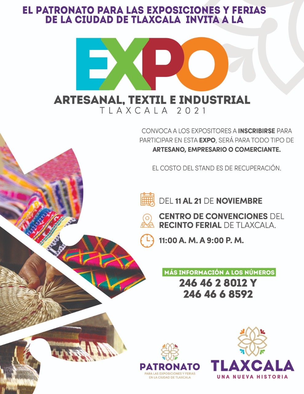 Gobierno del estado convoca a empresarios, comerciantes y artesanos a participar en la Expo Tlaxcala 2021