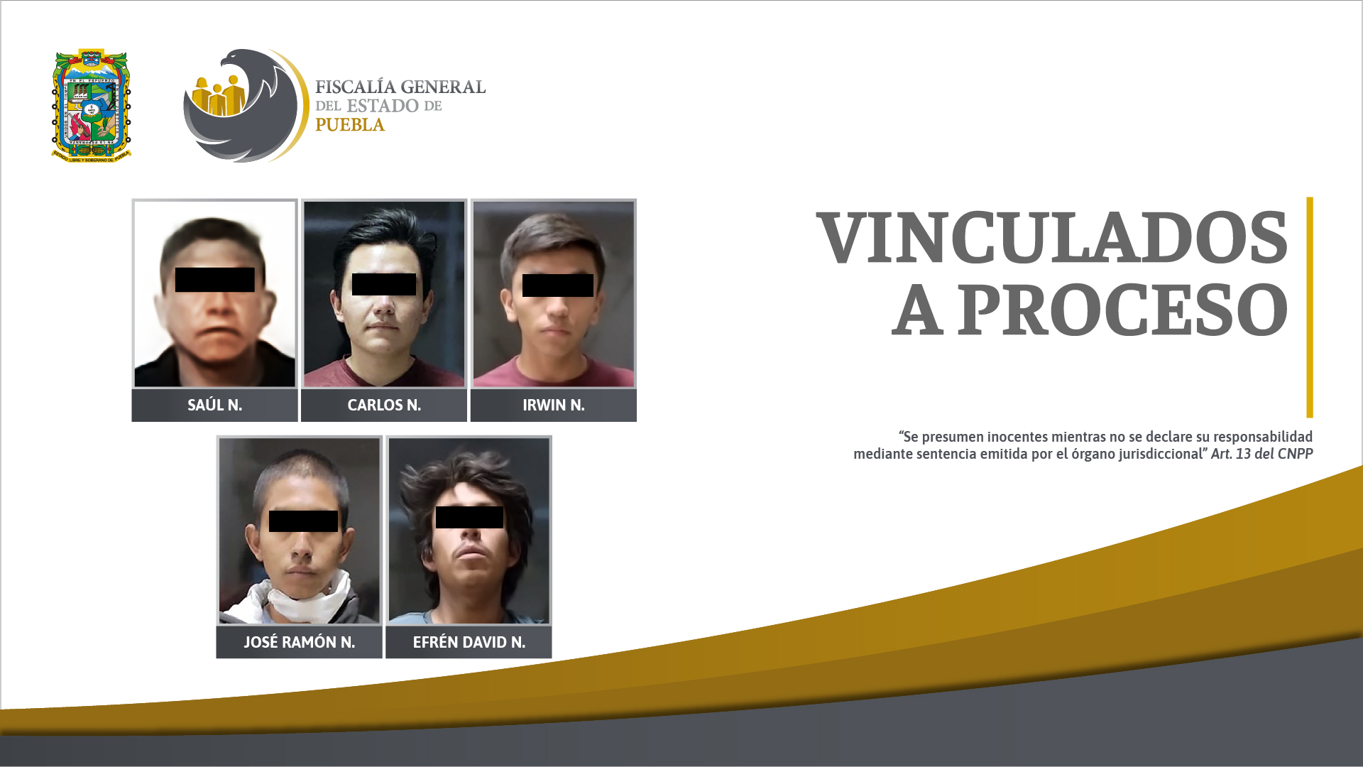 Cinco jóvenes vinculados a proceso por robo agravado