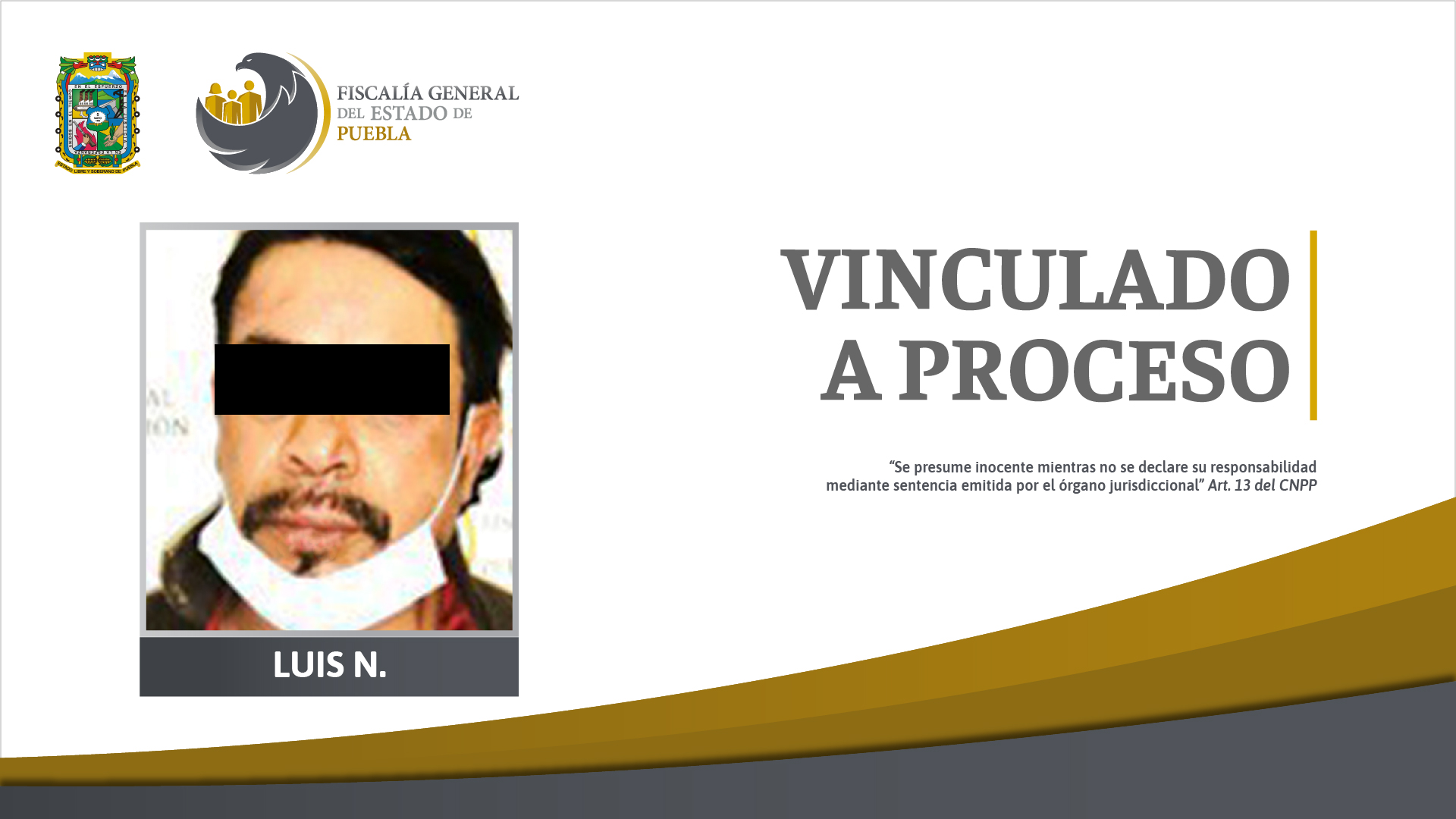 Luis N. vinculado a proceso por homicidio de un hombre en Puebla