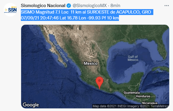 Sismo con magnitud de 7.1 se percibe en estado de Tlaxcala.