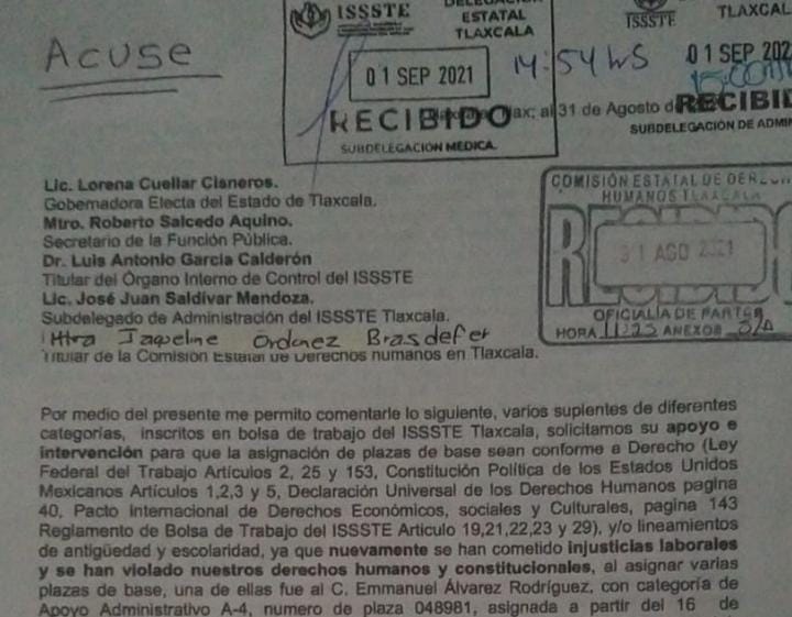 Por asignación ilegal de plazas en el ISSSTE, piden intervención de Lorena Cuéllar