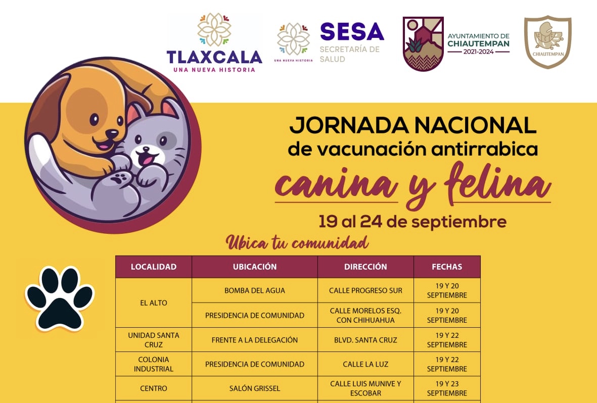 Inicia la semana de vacunación canina y felina en el municipio de Chiautempan