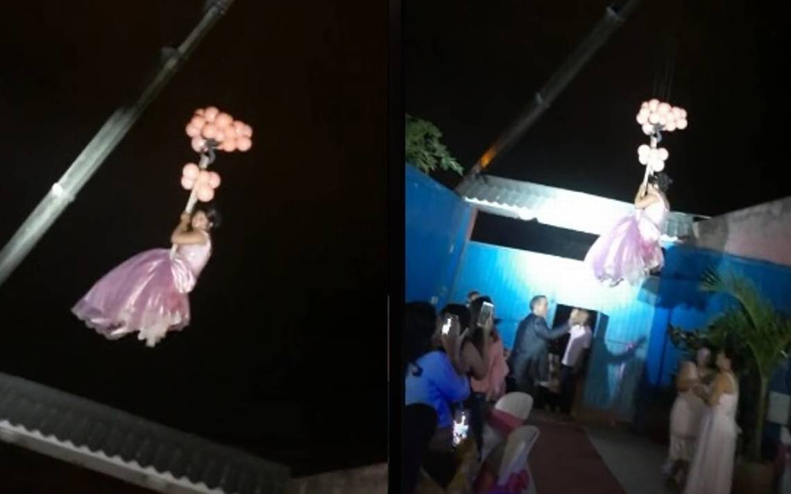 Quinceañera se vuelve viral al hacer su entrada triunfal descendiendo con una grúa