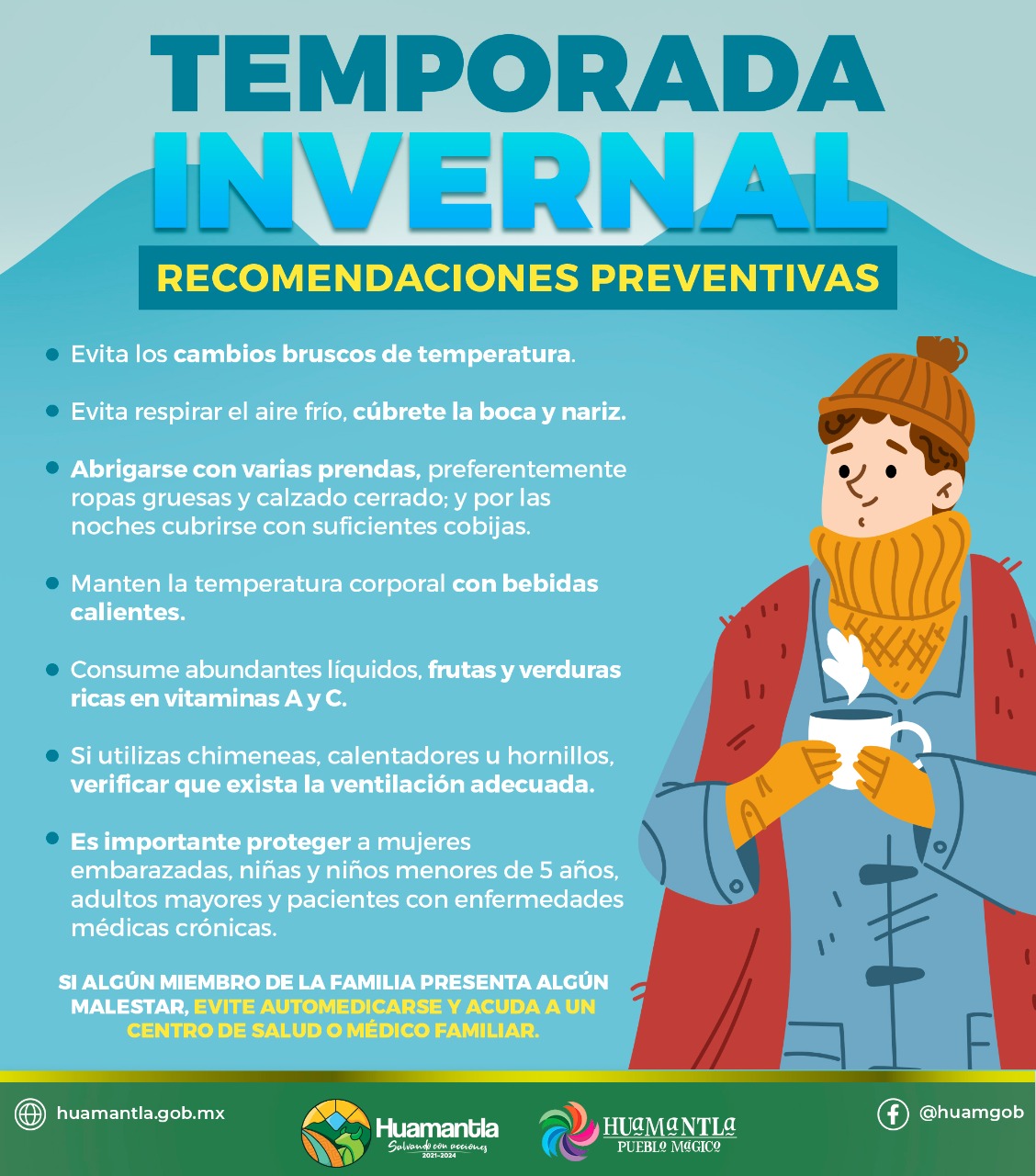 Huamantla emite recomendaciones a familias locales por la llegada del frente frío